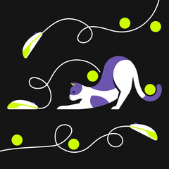 Vector illustration of a cat playing with computer mouse