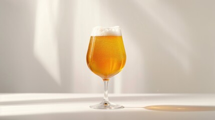 A refreshing glass of frothy beer shimmering in the light set against a pristine white background to celebrate International Beer Day