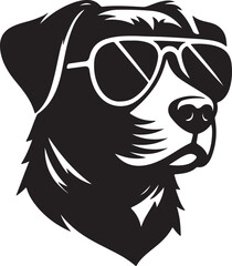 Dog Head Wearing Sunglasses Silhouette Vector on White Background