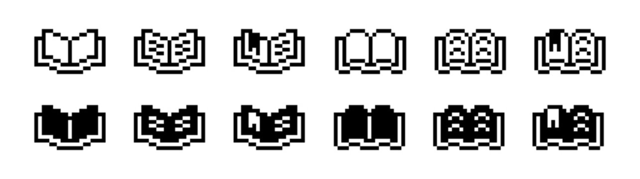 book 8-bit pixel icon. notebook education school classroom reading pictogram graphic design art illustration vector. retro game screen bookmark journal diary pixel art 16-bit 8bit web e-book read note
