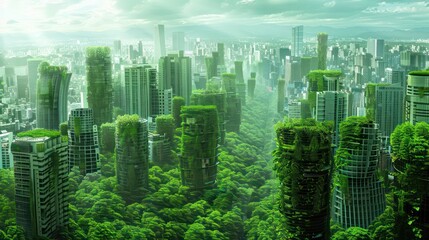 Splendid environmental awareness city with vertical forest concept of metropolis covered with green plants