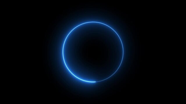 Abstract glowing neon circle border frame in the shape circle glowing and futuristic energy line animation.Glowing neon rectangle frame line .