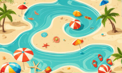happy summer beach vector background 