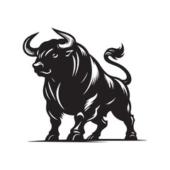 Bull images set. Bull logo designs set, Stylized silhouettes of standing in different poses and butting up bulls. Isolated on white background. Vector illustration for any kind of graphic design.