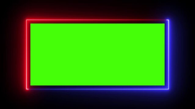 Colorful frame with green screen. green screen green background and green box neon lights effect. neon line frame with green screen.