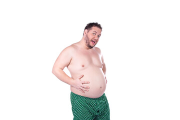 Funny fat man. Diet and healthy lifestyle. White background.