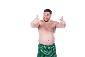 Funny fat man. Diet and healthy lifestyle. White background.