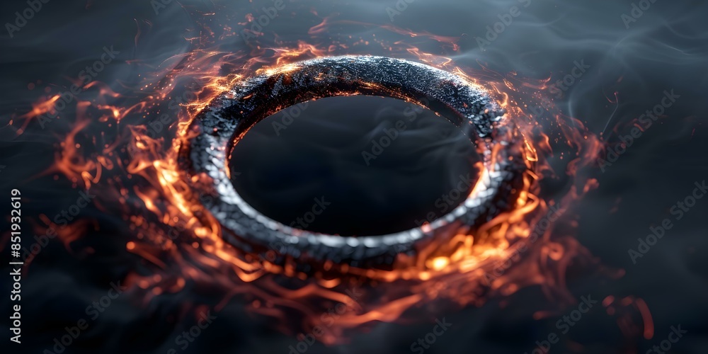 Poster creating a mesmerizing 3d representation of a black hole. concept black hole physics, 3d modeling te