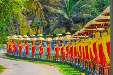 row of Buddhist monk statues in Dambulla