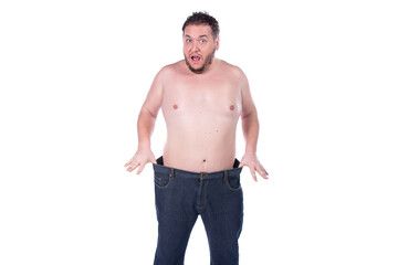 Fototapeta premium Funny fat man. Diet and healthy lifestyle. White background.