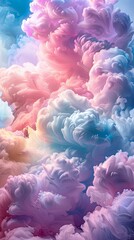 Obraz premium A whimsical background of fluffy, pastel-colored swirls resembling cotton candy clouds