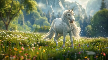 The Importance of Conserving Grasslands: Unicorns in a Magical Meadow. Concept Biodiversity, Conservation, Ecosystem Services, Habitat Preservation, Endangered Species