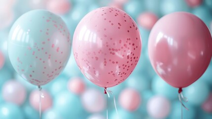 Vibrant balloons and confetti create a colorful display on a white background