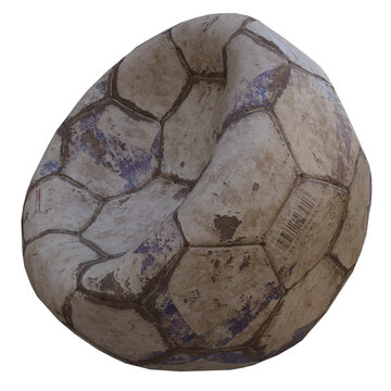 3d render old deflated soccer ball with transparent background