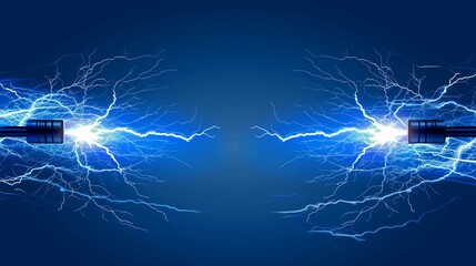 Electric blue glow on connected wires, Two wires connected to the same power source with one wire glowing electric blue on a dark background