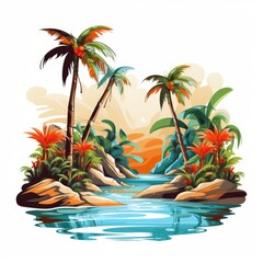 Obraz premium Tropical Paradise Lively Vector on a White Canvas