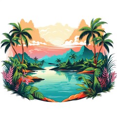 Cartoon Jungle Delight Vivid Vector Artwork on a Clean Background