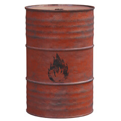 3d render flammable red oil drum with background transparent