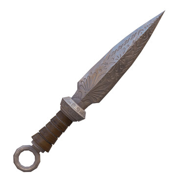 3d render gamming medieval dagger with transparent background