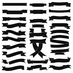 Ribbon silhouette banners set black shape