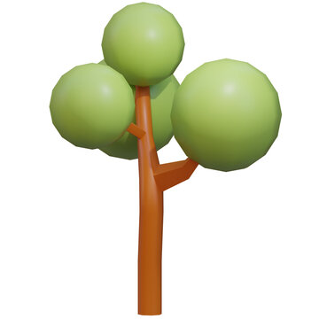 3d render gaming low poly tree with background transparent