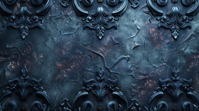 An ornate background of intricate gothic patterns and designs in dark, moody colors