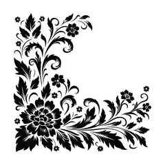 Floral Corner border design black vector with white color background