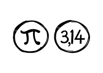 hand drawn pi symbol. scribble pi number. hand drawn pi number and symbol