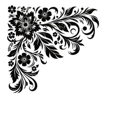 Floral Corner border design black vector with white color background