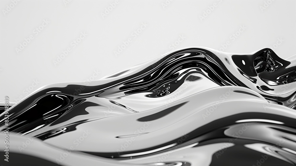 Poster abstract metallic 3d waves minimalistic background with smooth chrome lines modern gray banner with 