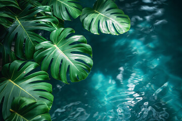 Palm Leaf Shadows on Water,  Spa and Wellness abstract  background Concept.