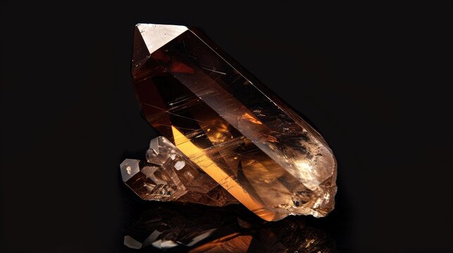 Close up image of a smoky quartz stone on a black background