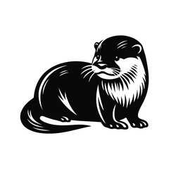 Otter Animal black silhouette vector with white color background