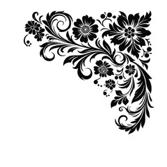 Floral Corner border design black vector with white color background