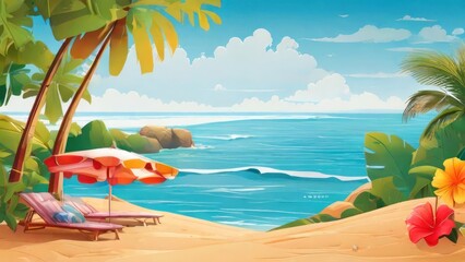 Naklejka premium happy summer beach vector background 