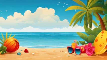 Obraz premium happy summer beach vector background 