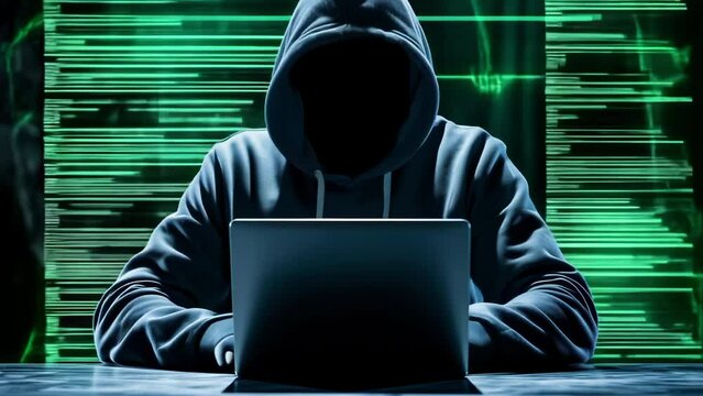 Faceless hacker in a hoodie is typing on a laptop. Cyber security hacking concept. High quality 4k footage