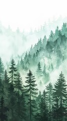 Fototapeta premium Watercolor Forest tree illustration. Mountain landscape. Woodland pine trees. Green Forest