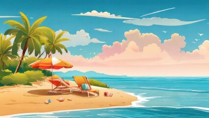 Obraz premium happy summer beach vector background 