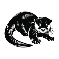 Otter Animal black silhouette vector with white color background