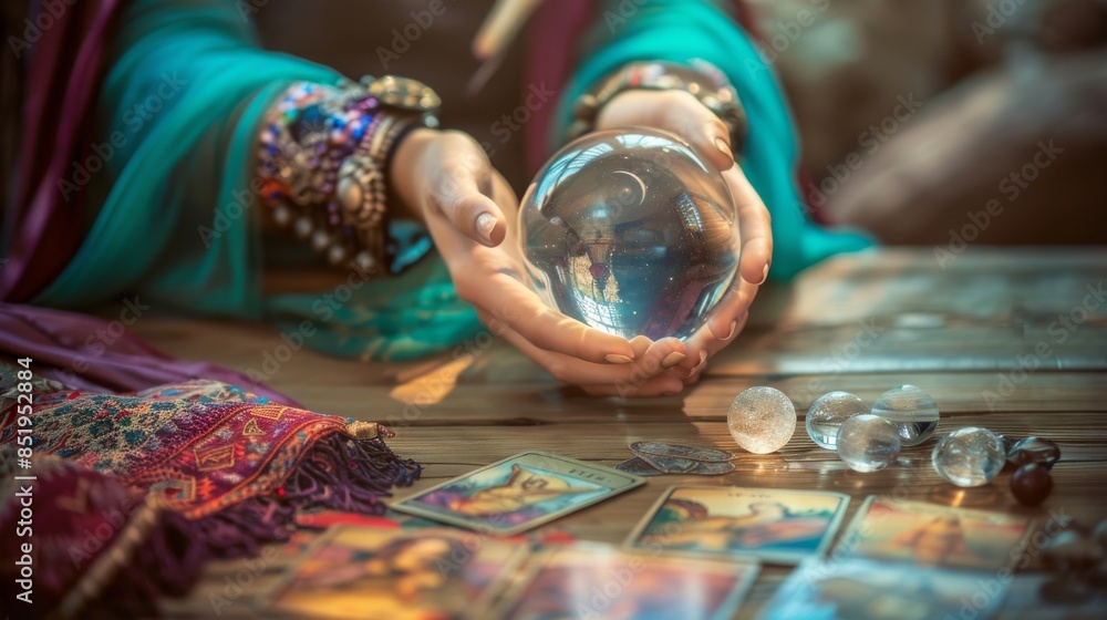 Wall mural hand of fortune teller and crystal ball - Wall murals