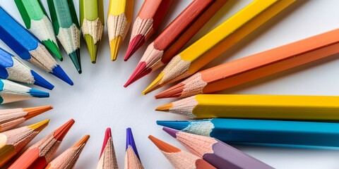 Fototapeta premium multi-colored pencils lie on a white background. space for text, advertising