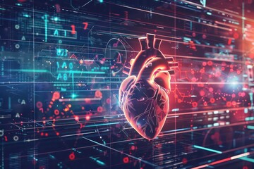 Fototapeta premium A futuristic visualization of a humans heartbeat synced with a digital health monitor, symbolizing advanced medical synergy