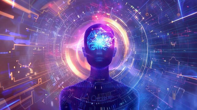 A futuristic visualization of a persons aura, depicted through advanced biofeedback technology