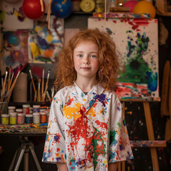 One girl painted with paint splattered all over her shirt.