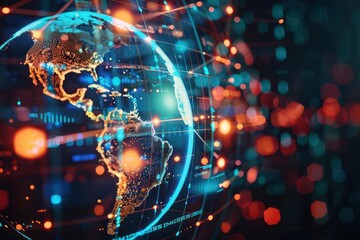 Obraz premium A glowing holographic globe illustrating global hightech business networks