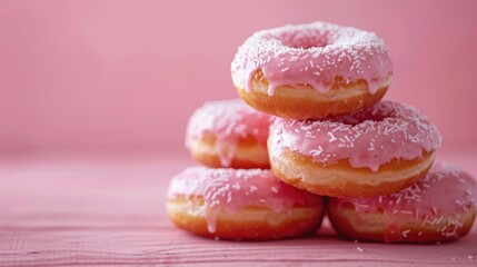 Delicious donuts set against a vibrant pink backdrop to celebrate National Donut Day