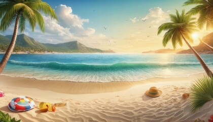 Obraz premium happy summer beach vector background 
