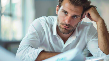 Obraz premium Pensive businessman analyzing financial graphs closely