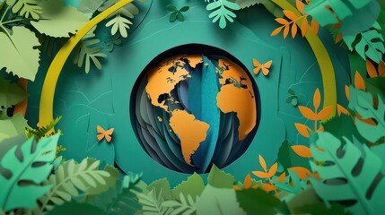 Naklejka premium World environment and earth day concept ,paper cut , paper collage style with digital craft